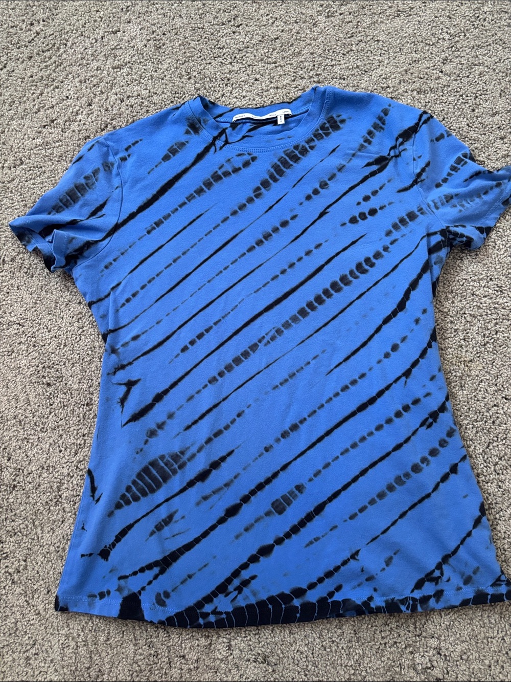 Proenza Schouler Blue and Black Diagonal Tie-Dye Crewneck Tee